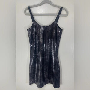 Young by Yoyo Yeung Leather Black Gold Sequined Mini Dress Women’s Size Medium